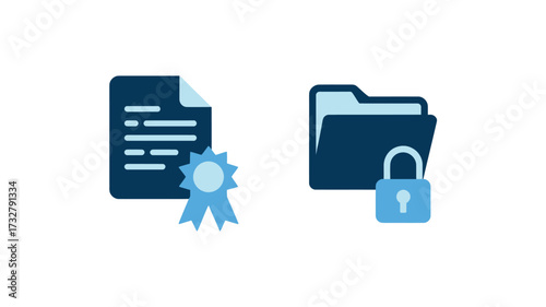 Document and folder security icons flat vector design element for data protection isolated on white background