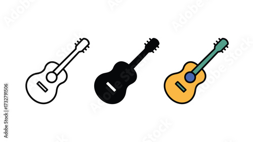 Set of ukulele icons simple flat vector design musical instrument illustration isolated on white background