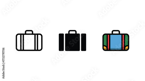Set of suitcase icons travel baggage in different styles vector illustration for app design and travel blogs isolated on white background