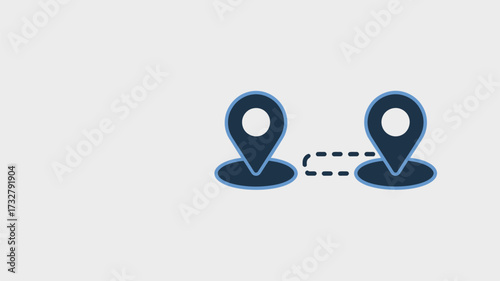 Route planning icon showing two map pins connected by a dashed line vector illustration for navigation and location services