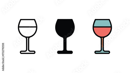 Set of wine glass icons minimalist flat vector design isolated on white background