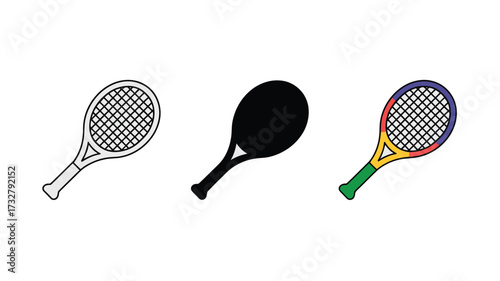 Set of tennis racket icons simple flat vector design element isolated on white background