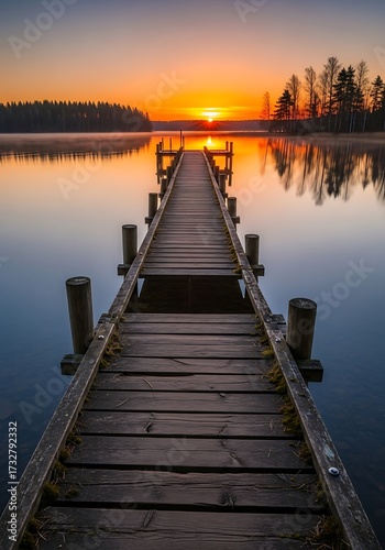 Wallpaper Mural Sunrise over a Peaceful Lake Dock. Torontodigital.ca