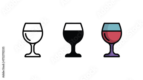Set of wine glass icons minimalist vector design isolated on white background for bar and restaurant menus