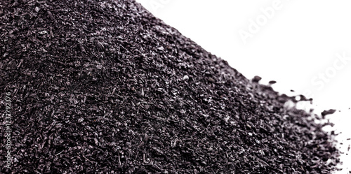 Granulated Activated Carbon, industrial use, on isolated white background, copyspace