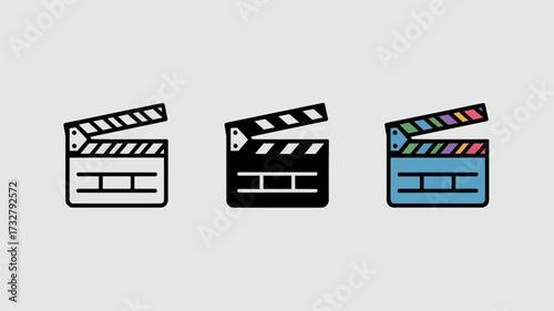 Set of clapperboard icons flat vector design element for film and movie production isolated on white background