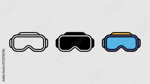 Set of VR headset icons virtual reality glasses in different styles vector illustration for technology and gaming concepts