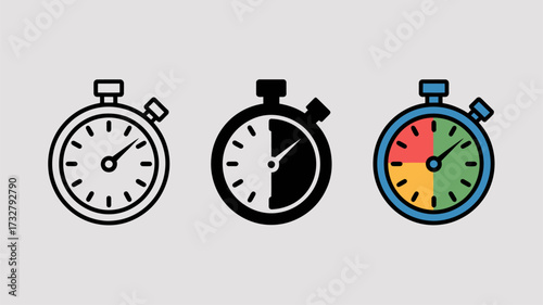 Stopwatch icon set simple flat vector design time management element for web and mobile apps isolated on white background