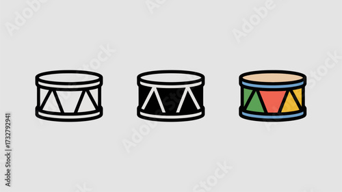 Set of drum icons simple flat vector design element isolated on white background for music and percussion concepts