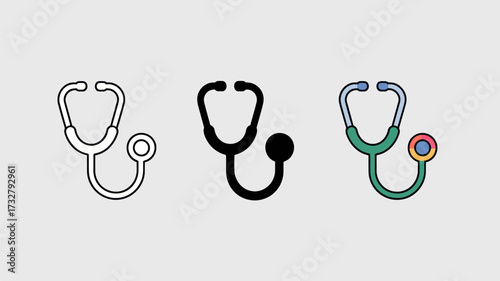 Stethoscope icon set medical diagnostic tool in different styles vector illustration for healthcare and doctors office design