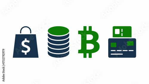 Set of finance icons flat vector design elements for online payment and shopping isolated on white background