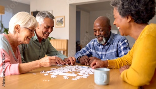 Seniors enjoying a jigsaw puzzle