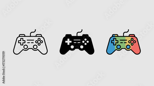 Set of gamepad icons vector illustration in outline solid and colorful styles perfect for game design and app interfaces