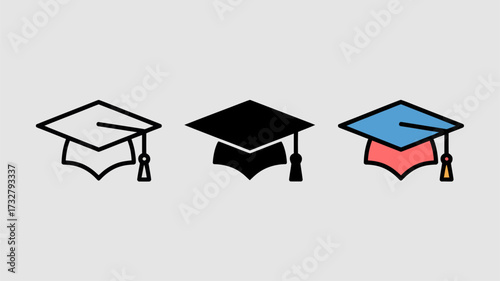 Graduation cap icon set vector illustration in flat design education and academic achievement concept