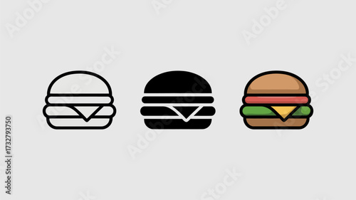 Burger icon set minimalist flat vector design isolated on white background for app and web design