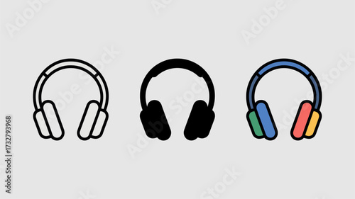Headphones icon set vector illustration in different styles perfect for music apps and audio interfaces