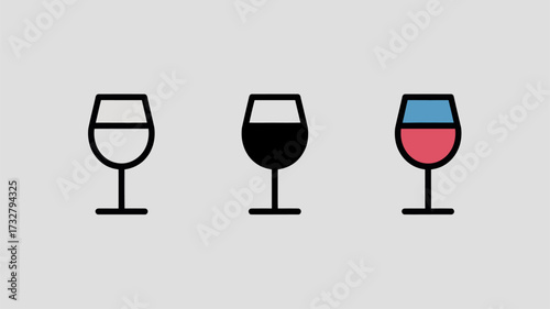 Wine glass icon set minimalist vector illustration for bar menu isolated on white background