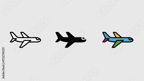 Set of airplane icons simple flat vector design element for travel and transportation isolated on white background