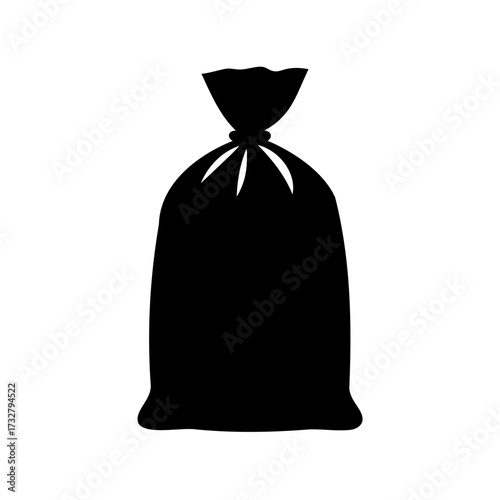 A silhouetted image of a tied sack, suggestive of storage or disposal