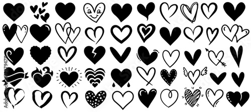Vector illustration of five heart silhouettes clipart, simple romantic love design, decorative cut file