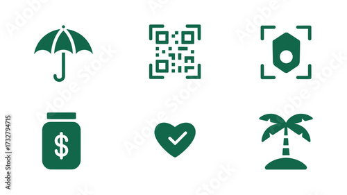 Set of minimalist insurance and finance icons simple flat vector design element for web and mobile apps isolated on white background