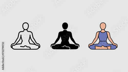 Set of yoga pose icons simple vector illustration of meditation posture isolated on white background