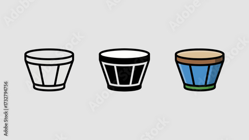 Bongo drum icon set minimalist vector illustration of percussion instrument perfect for music apps and educational materials