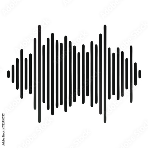Black waveform silhouette against a white background shows an abstract sound representation perfectly