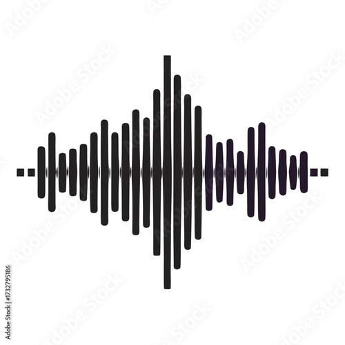 Detailed black soundwave shows fluctuating amplitude against a white background, offering data