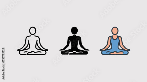 Set of yoga pose icons simple flat vector design element for wellness and meditation apps isolated on white background