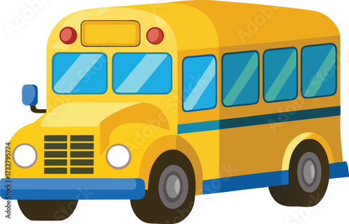 Yellow school bus with blue stripe and windows yellow bus
