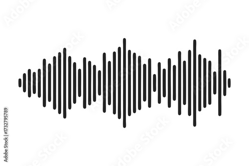 Black soundwave visualizes digital audio and frequency signal variations on a white background