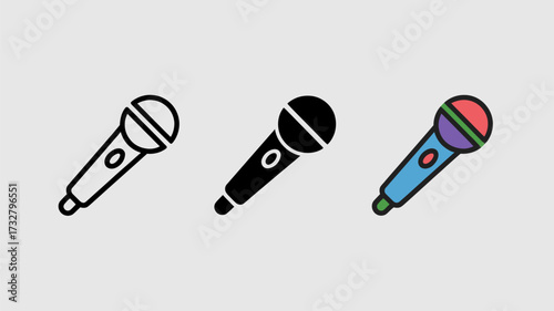Microphone icon set simple line and filled vector illustration design element for podcasting and karaoke