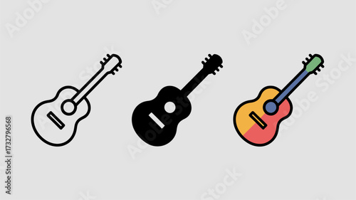 Set of ukulele icons simple flat vector design musical instrument illustration isolated on white background