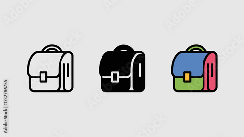Set of briefcase icons simple line solid and color vector design isolated on white background