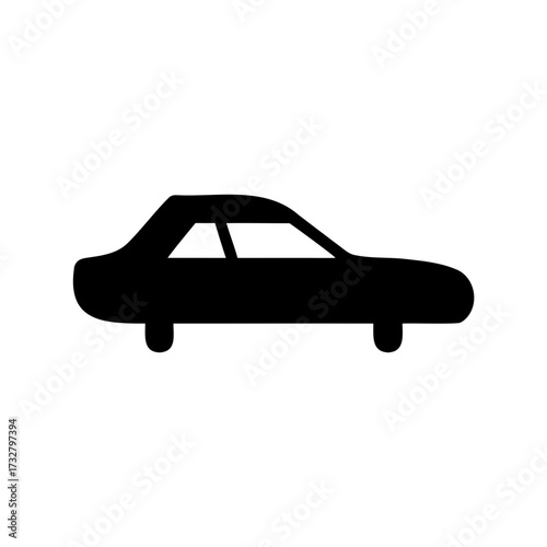 Simple black silhouette image of a sedan car on a white background