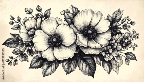 Wallpaper Mural Detailed black and white floral bouquet (1) Torontodigital.ca