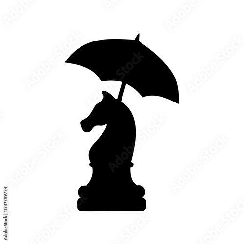 Abstract illustration of a chess knight piece holding up an umbrella