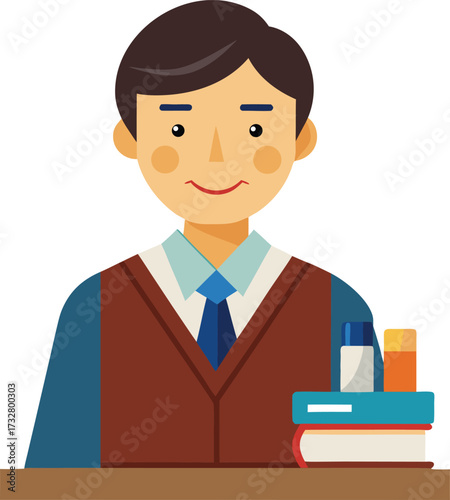 Male Teacher with Books and Pens on Desk professor