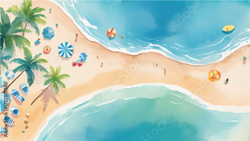 Beach with umbrellas and chairs by the sea