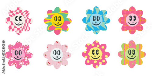 Wallpaper Mural Patterned Groovy Daisies with Cute Cartoon Faces Torontodigital.ca