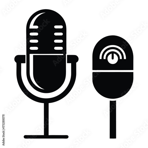 Simple icon depicts an audio microphone and power button in solid black color