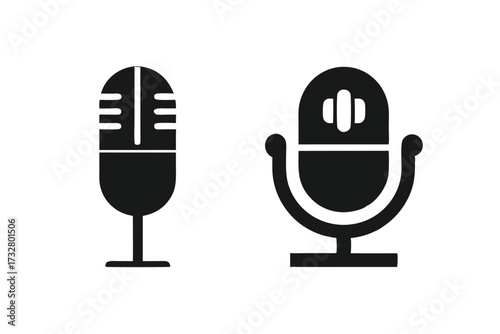 Two microphone icons present a modern and vintage audio recording technology