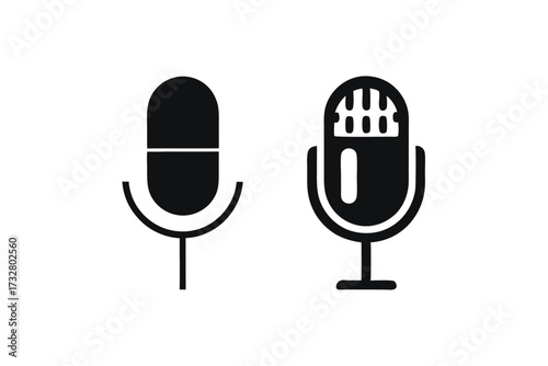 Two differently styled black microphone icons stand side by side on a white background