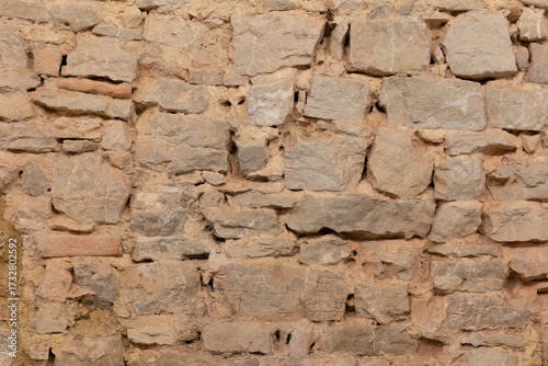 Old stone masonry wall with irregular texture
