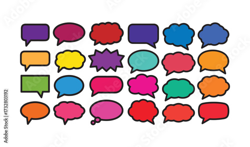 Cartoon speech bubble vector icons for comics, messaging apps, social media graphics, chat designs, stickers, and playful illustration projects.