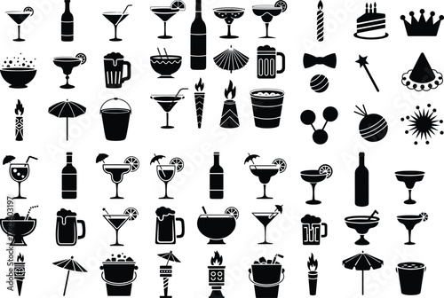 Party All Item Icon Silhouette Set Celebration Party Icon Silhouette Collection