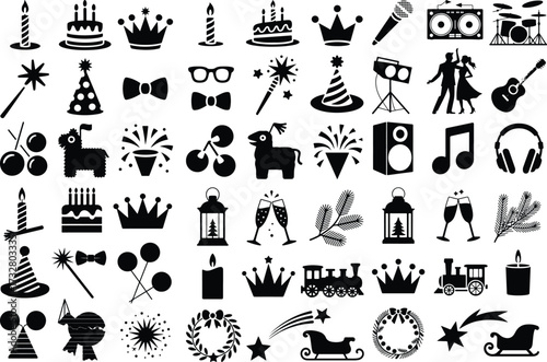 Party All Item Icon Silhouette Set Celebration Party Icon Silhouette Collection