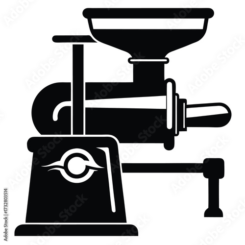 The black manual press machine features a funnel and crank handle for juice extracting