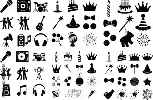 Party All Item Icon Silhouette Set Celebration Party Icon Silhouette Collection